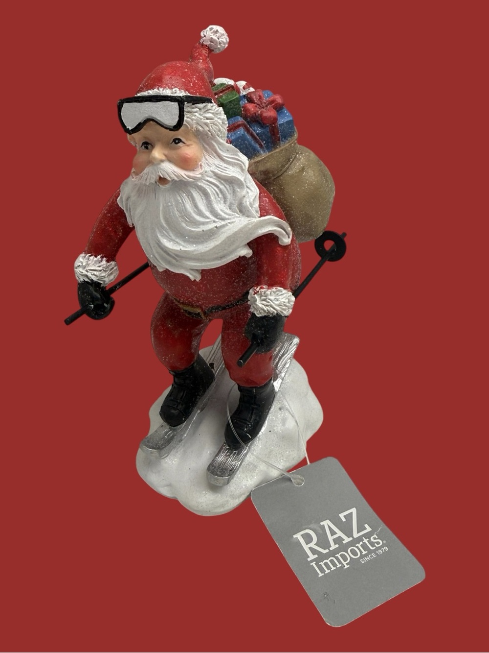 RAZ Imports Skiing Santa Claus Figurine Santa on Skis